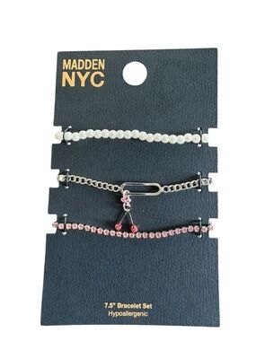 Madden NYC 3-Piece Women's Bracelet Set - Pink & White